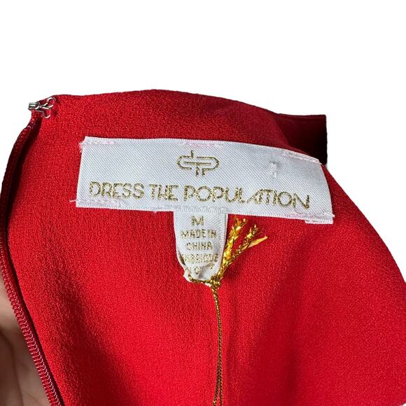 DRESS THE POPULATION Vibrant Red Catalina A-Line Midi Dress Women's Size Medium - Picture 5 of 9